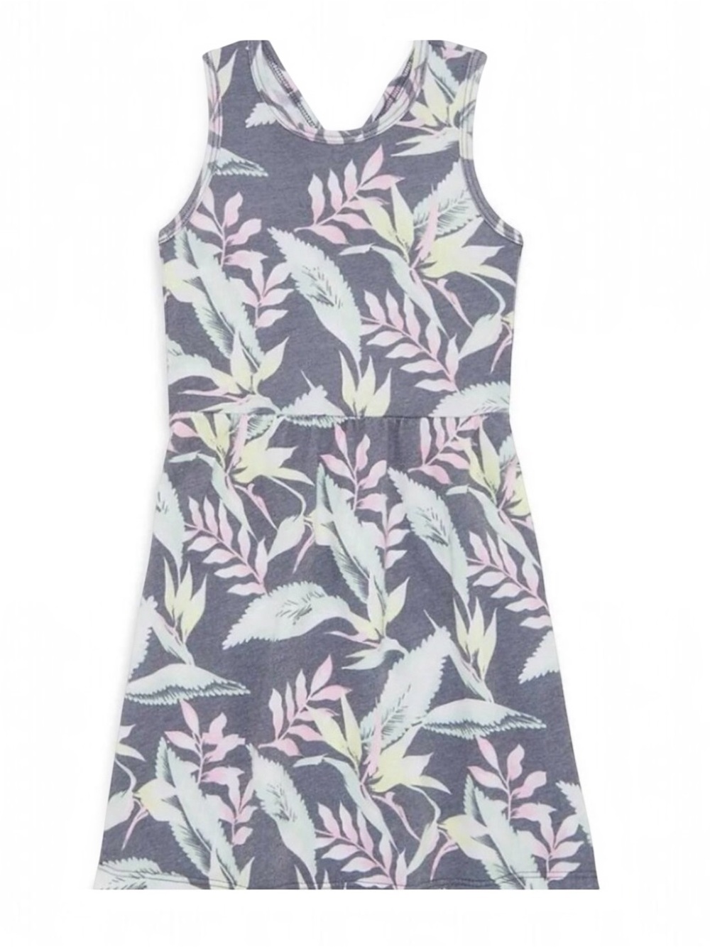 Sol Angeles Girls Tropicali Cross-Back Tank Dress 4T Gray Pink Tropical Print